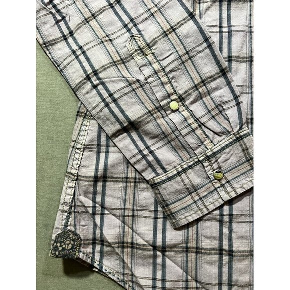 Denim Junkie Button Up Shirt Adult Large Purple Plaid Pocketed Snap Mens - Picture 3 of 13